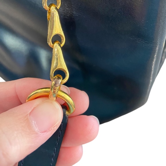 Celine w/ COA Navy Leather Bucket Shoulder Bag w/ Gold Hardware Chain Authentic - Picture 8 of 16
